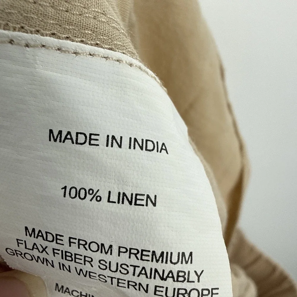 Quince 100% European Linen Pants Driftwood Women Medium Cropped Elastic Waist